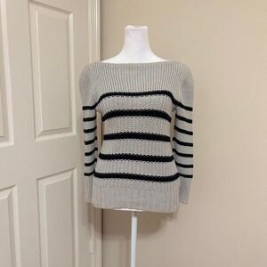 J crew XS thick knit boat neck gray navy striped sweater